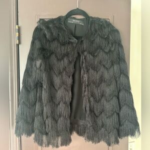 Zara Black Fringe Trim Cardigan